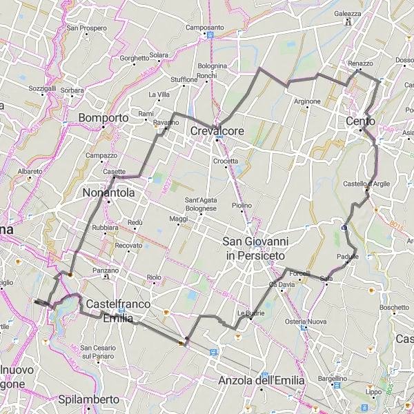 Miniatura della mappa di ispirazione al ciclismo "Giro in bicicletta da San Damaso a Castelfranco Emilia" nella regione di Emilia-Romagna, Italy. Generata da Tarmacs.app, pianificatore di rotte ciclistiche