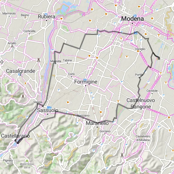 Zemljevid v pomanjšavi "Kolesarska pot do Portile" kolesarske inspiracije v Emilia-Romagna, Italy. Generirano z načrtovalcem kolesarskih poti Tarmacs.app