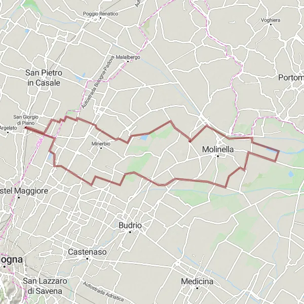 Miniature de la carte de l'inspiration cycliste "La Grande Boucle de Marmorta" dans la Emilia-Romagna, Italy. Générée par le planificateur d'itinéraire cycliste Tarmacs.app