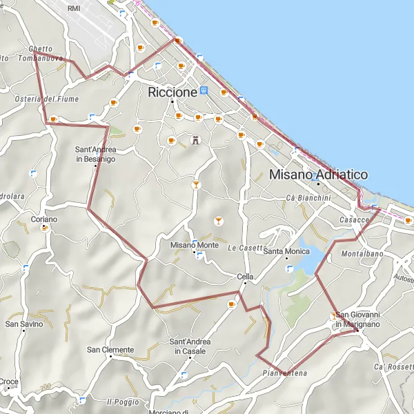 Kartminiatyr av "Oppdag det rustikke landskapet" sykkelinspirasjon i Emilia-Romagna, Italy. Generert av Tarmacs.app sykkelrutoplanlegger