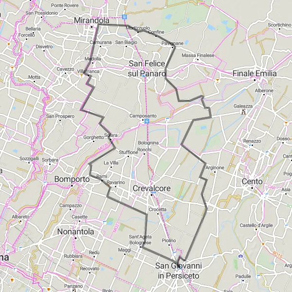 Miniatua del mapa de inspiración ciclista "Ruta de Sant'Agata Bolognese" en Emilia-Romagna, Italy. Generado por Tarmacs.app planificador de rutas ciclistas
