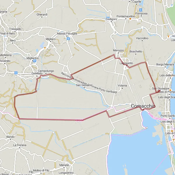 Zemljevid v pomanjšavi "Gravel Potovanje okoli San Giuseppe" kolesarske inspiracije v Emilia-Romagna, Italy. Generirano z načrtovalcem kolesarskih poti Tarmacs.app