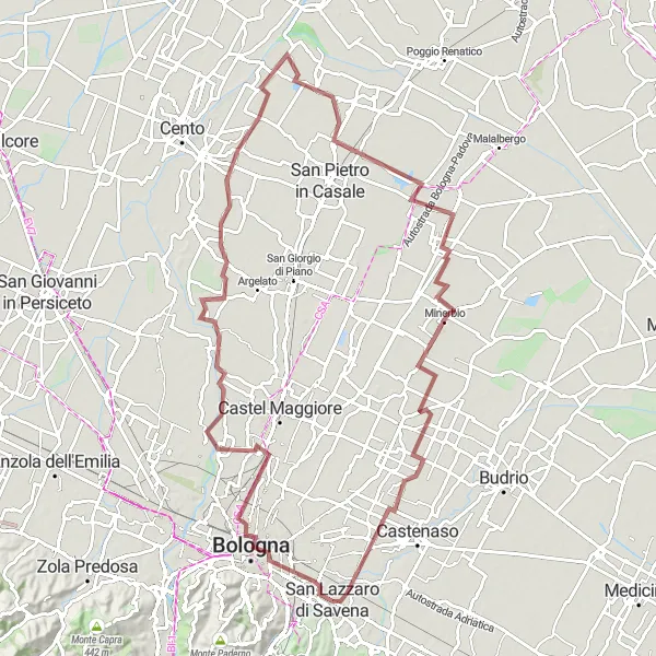 Miniature de la carte de l'inspiration cycliste "Tour de la Colline Bolognaise" dans la Emilia-Romagna, Italy. Générée par le planificateur d'itinéraire cycliste Tarmacs.app