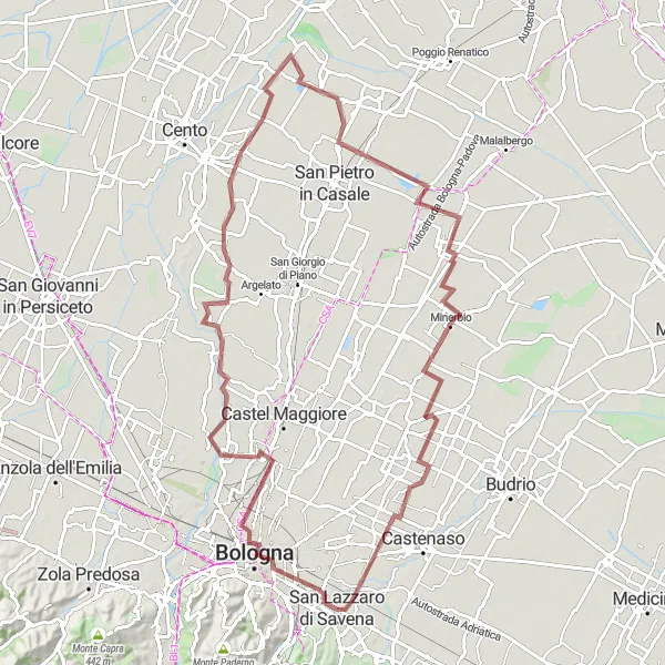 Map miniature of "The Gravel Adventure" cycling inspiration in Emilia-Romagna, Italy. Generated by Tarmacs.app cycling route planner