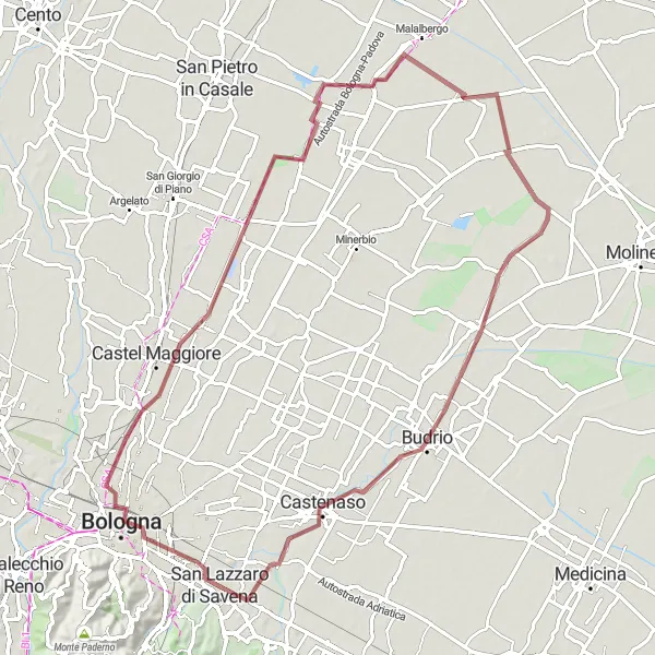 Miniatura della mappa di ispirazione al ciclismo "Giro in Gravel intorno a San Lazzaro" nella regione di Emilia-Romagna, Italy. Generata da Tarmacs.app, pianificatore di rotte ciclistiche