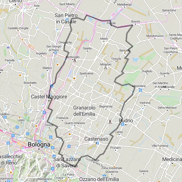 Miniatuurkaart van de fietsinspiratie "Pittoresk Fietspad vanaf San Lazzaro" in Emilia-Romagna, Italy. Gemaakt door de Tarmacs.app fietsrouteplanner