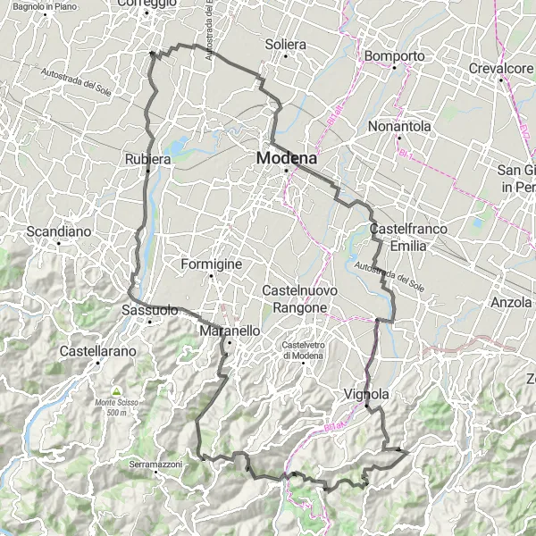 Miniatuurkaart van de fietsinspiratie "Roadtrip door de heuvels van Emilia-Romagna" in Emilia-Romagna, Italy. Gemaakt door de Tarmacs.app fietsrouteplanner