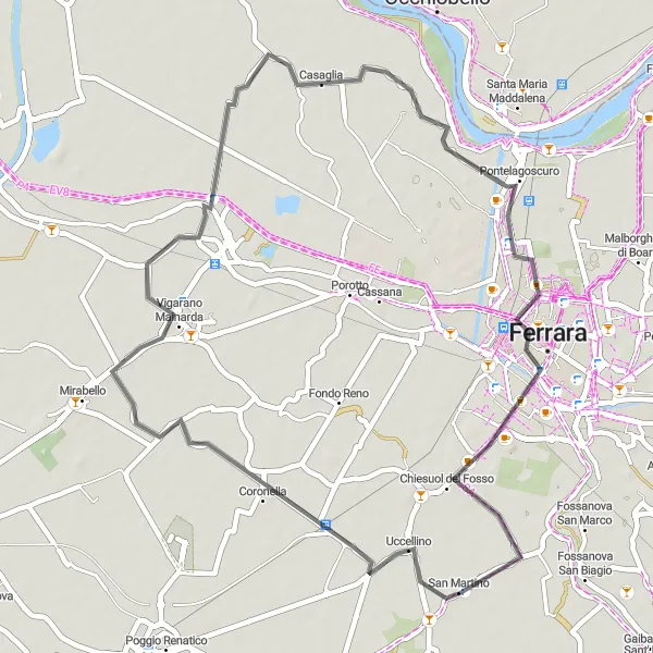 Mapa miniatúra "Cyklistická trasa okolo San Martina" cyklistická inšpirácia v Emilia-Romagna, Italy. Vygenerované cyklistickým plánovačom trás Tarmacs.app