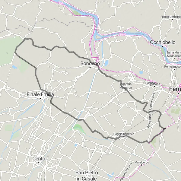 Kartminiatyr av "Rundtur till San Martino via Poggio Renatico, Sant'Agostino, Finale Emilia och Vigarano Mainarda" cykelinspiration i Emilia-Romagna, Italy. Genererad av Tarmacs.app cykelruttplanerare