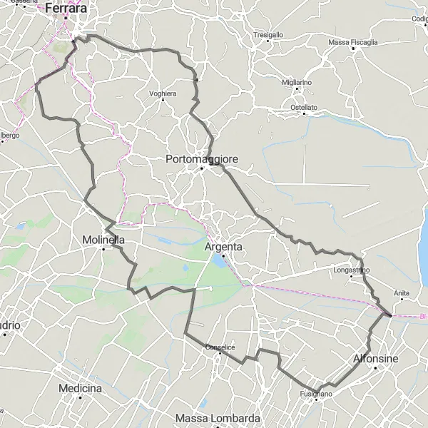 Miniatura mapy "Trasa San Martino - Cona - Sandolo - Conselice - Campotto - San Bartolomeo in Bosco" - trasy rowerowej w Emilia-Romagna, Italy. Wygenerowane przez planer tras rowerowych Tarmacs.app
