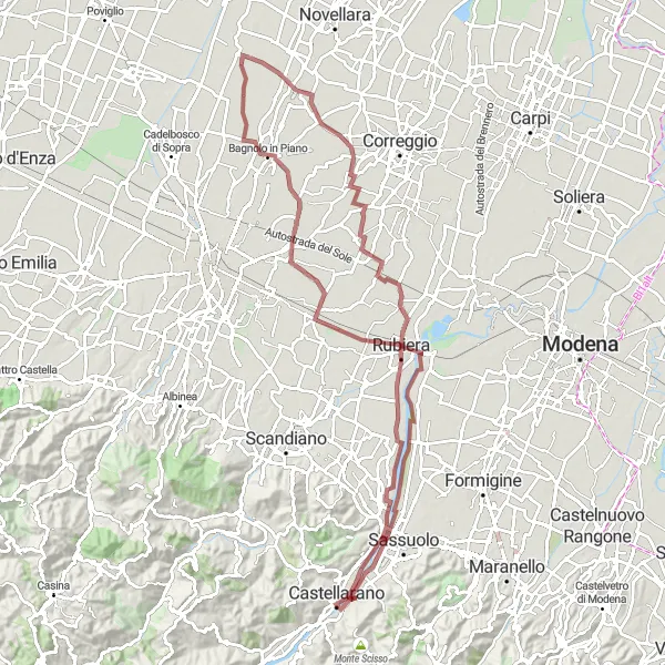 Miniaturekort af cykelinspirationen "En opløftende tur til Gazzata og tilbage" i Emilia-Romagna, Italy. Genereret af Tarmacs.app cykelruteplanlægger