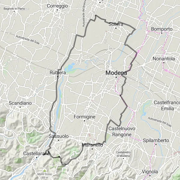 Miniaturní mapa "Veggia to Castello di Montegibbio" inspirace pro cyklisty v oblasti Emilia-Romagna, Italy. Vytvořeno pomocí plánovače tras Tarmacs.app