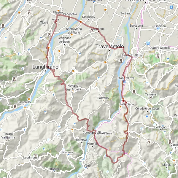 Miniature de la carte de l'inspiration cycliste "Traversetolo-Monte Cavaliere" dans la Emilia-Romagna, Italy. Générée par le planificateur d'itinéraire cycliste Tarmacs.app