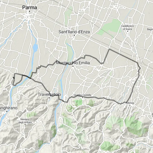 Miniatuurkaart van de fietsinspiratie "79km Fietsroute van San Michele Tiorre naar Torrente Parma" in Emilia-Romagna, Italy. Gemaakt door de Tarmacs.app fietsrouteplanner