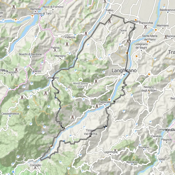 Map miniature of "Embracing Nature" cycling inspiration in Emilia-Romagna, Italy. Generated by Tarmacs.app cycling route planner