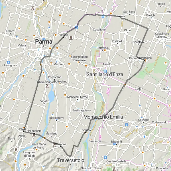 Miniatuurkaart van de fietsinspiratie "Een fietstocht langs Corcagnano en Bannone" in Emilia-Romagna, Italy. Gemaakt door de Tarmacs.app fietsrouteplanner