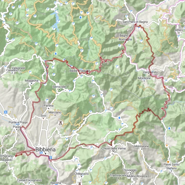 Miniatuurkaart van de fietsinspiratie "Gravelavontuur rond San Piero in Bagno" in Emilia-Romagna, Italy. Gemaakt door de Tarmacs.app fietsrouteplanner