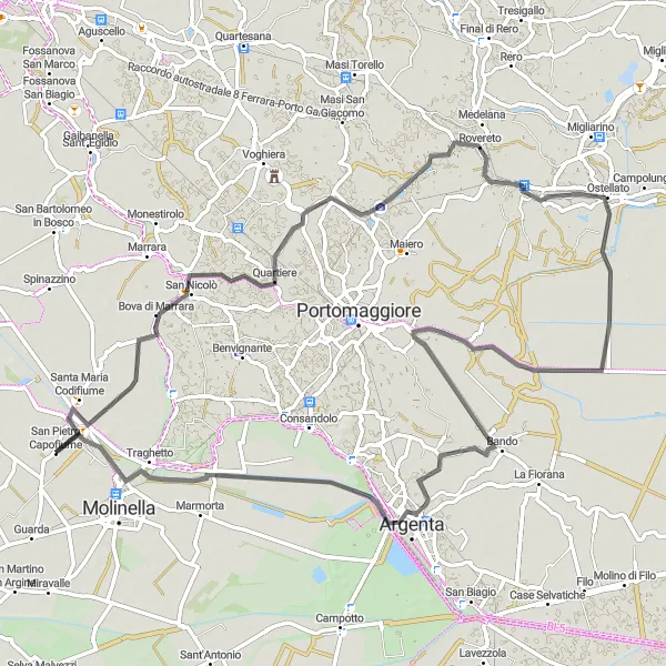 Map miniature of "Countryside Delight" cycling inspiration in Emilia-Romagna, Italy. Generated by Tarmacs.app cycling route planner