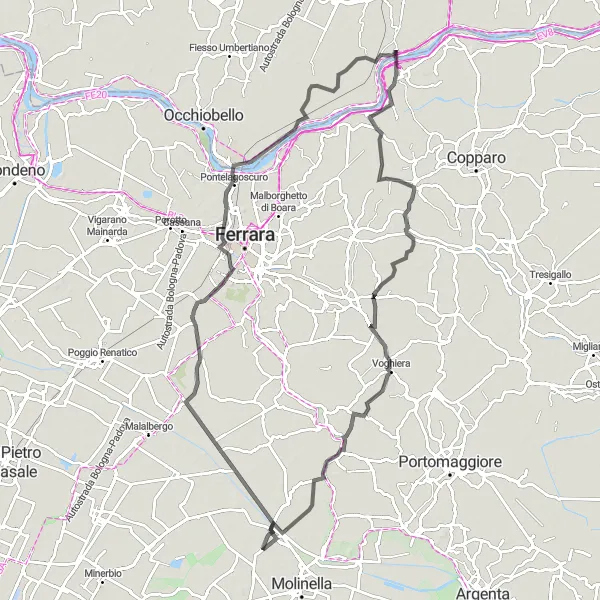 Map miniature of "From Villages to Nature" cycling inspiration in Emilia-Romagna, Italy. Generated by Tarmacs.app cycling route planner