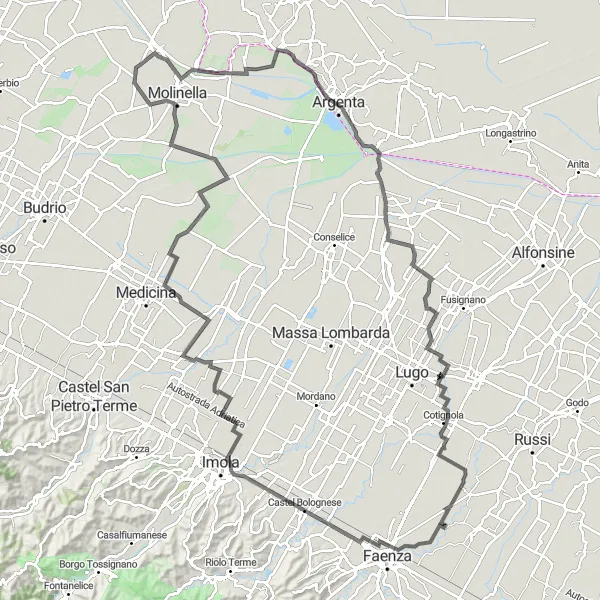 Karten-Miniaturansicht der Radinspiration "Entdecken Sie die Schönheiten von Argenta bis Molinella" in Emilia-Romagna, Italy. Erstellt vom Tarmacs.app-Routenplaner für Radtouren