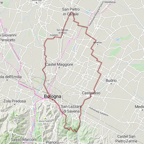 Karttaminiaatyyri "Castenaso Gravel Loop" pyöräilyinspiraatiosta alueella Emilia-Romagna, Italy. Luotu Tarmacs.app pyöräilyreittisuunnittelijalla