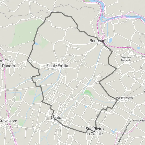 Miniatua del mapa de inspiración ciclista "Ruta de Cento a Mirabello" en Emilia-Romagna, Italy. Generado por Tarmacs.app planificador de rutas ciclistas