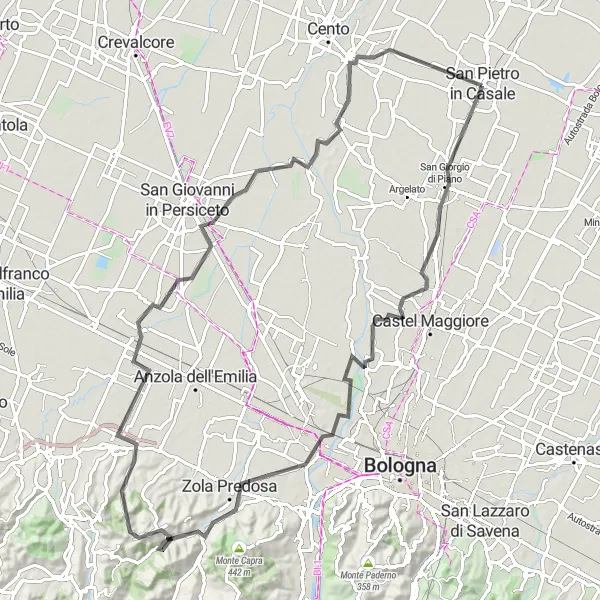 Miniatura mapy "Szosowy szlak po zachodniej stronie rzeki Reno" - trasy rowerowej w Emilia-Romagna, Italy. Wygenerowane przez planer tras rowerowych Tarmacs.app
