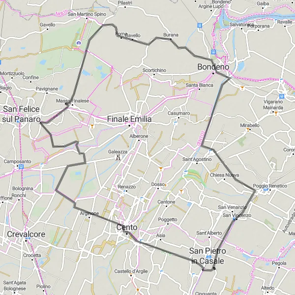 Miniatura della mappa di ispirazione al ciclismo "Itinerario tra paesaggi emiliani" nella regione di Emilia-Romagna, Italy. Generata da Tarmacs.app, pianificatore di rotte ciclistiche