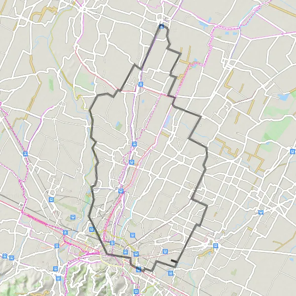 Miniatua del mapa de inspiración ciclista "Ruta de ciclismo de carretera alrededor de San Pietro in Casale" en Emilia-Romagna, Italy. Generado por Tarmacs.app planificador de rutas ciclistas