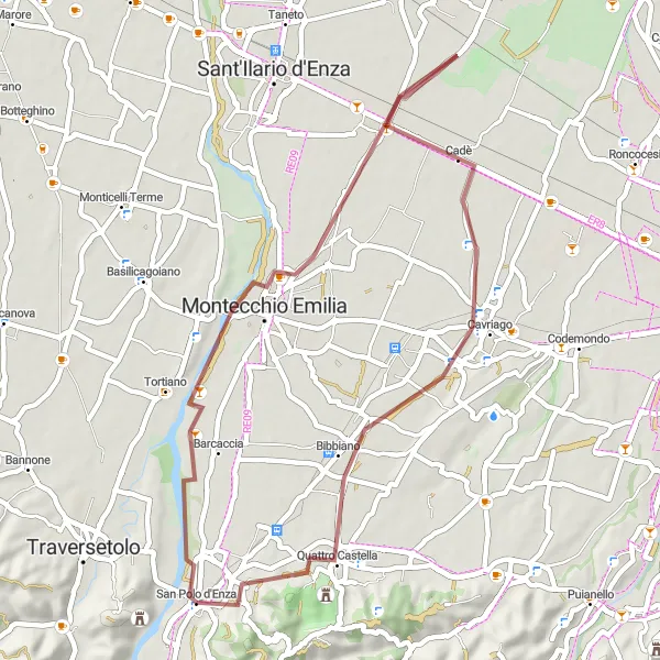 Miniatura della mappa di ispirazione al ciclismo "Avventura in gravel tra le colline emiliane" nella regione di Emilia-Romagna, Italy. Generata da Tarmacs.app, pianificatore di rotte ciclistiche