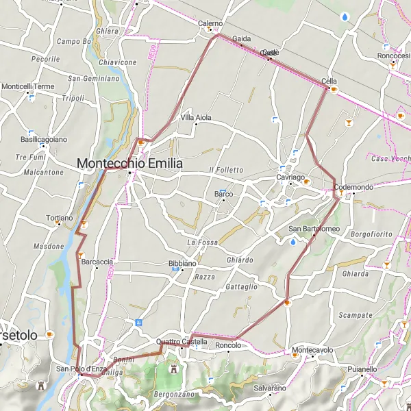 Map miniature of "Emilia Gravel Explorer" cycling inspiration in Emilia-Romagna, Italy. Generated by Tarmacs.app cycling route planner