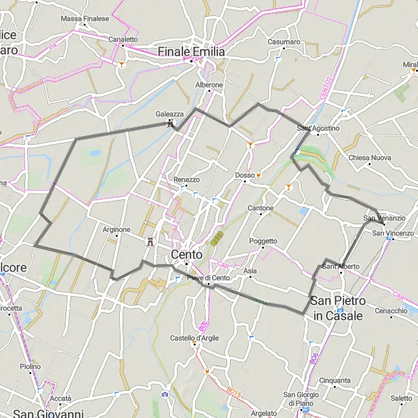 Map miniature of "Alta Via del Centamane" cycling inspiration in Emilia-Romagna, Italy. Generated by Tarmacs.app cycling route planner