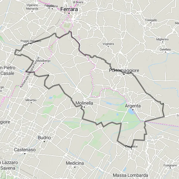 Miniature de la carte de l'inspiration cycliste "Route de San Venanzio à Piave" dans la Emilia-Romagna, Italy. Générée par le planificateur d'itinéraire cycliste Tarmacs.app