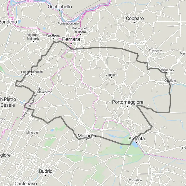 Miniatuurkaart van de fietsinspiratie "Fietsroute van San Venanzio naar Piave en terug" in Emilia-Romagna, Italy. Gemaakt door de Tarmacs.app fietsrouteplanner