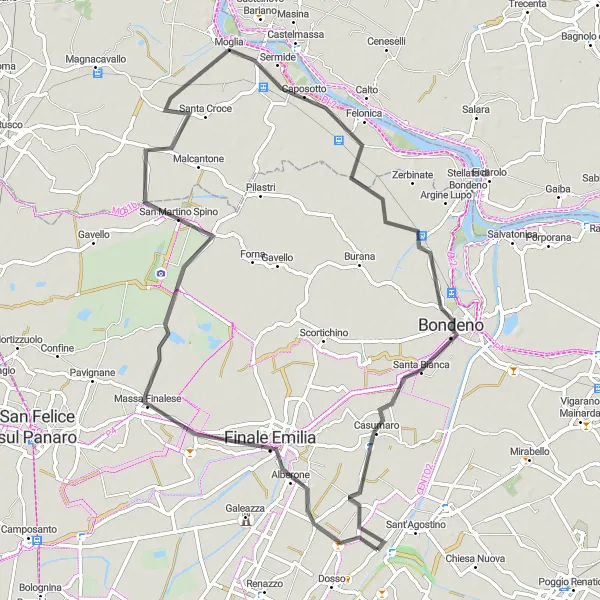 Mapa miniatúra "Jazda po San Martino Spino" cyklistická inšpirácia v Emilia-Romagna, Italy. Vygenerované cyklistickým plánovačom trás Tarmacs.app