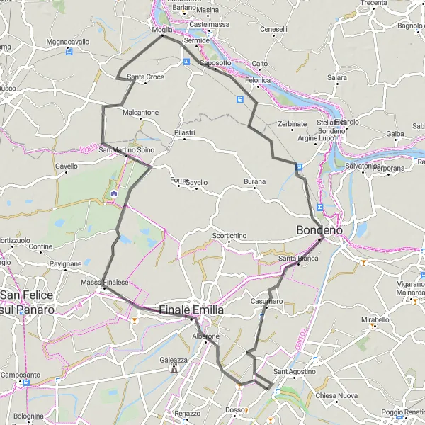 Map miniature of "Emilia Loop" cycling inspiration in Emilia-Romagna, Italy. Generated by Tarmacs.app cycling route planner