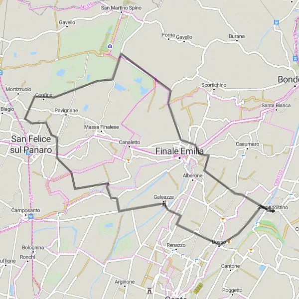 Map miniature of "Galeazza's Castle Loop" cycling inspiration in Emilia-Romagna, Italy. Generated by Tarmacs.app cycling route planner