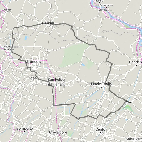 Kartminiatyr av "Renazzo til Buonacompra Road Cycling Route" sykkelinspirasjon i Emilia-Romagna, Italy. Generert av Tarmacs.app sykkelrutoplanlegger