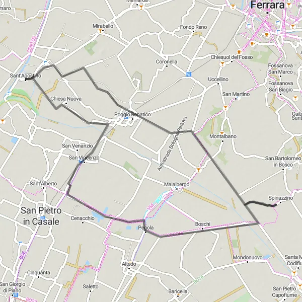 Miniaturní mapa "Cyklotrasa v okolí Sant'Agostino" inspirace pro cyklisty v oblasti Emilia-Romagna, Italy. Vytvořeno pomocí plánovače tras Tarmacs.app