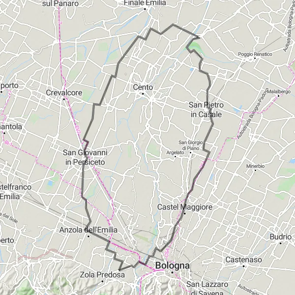 Miniaturní mapa "Prozkoumejte okolí Sant'Agostina na kole" inspirace pro cyklisty v oblasti Emilia-Romagna, Italy. Vytvořeno pomocí plánovače tras Tarmacs.app