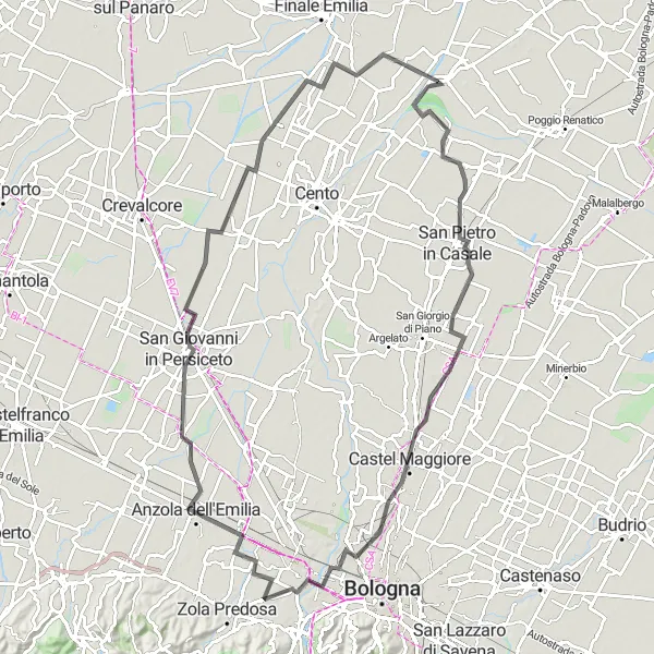 Miniatura della mappa di ispirazione al ciclismo "Alla Scoperta di Anzola dell'Emilia" nella regione di Emilia-Romagna, Italy. Generata da Tarmacs.app, pianificatore di rotte ciclistiche