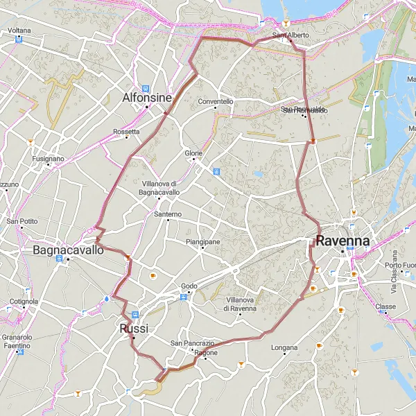 Map miniature of "Scenic Gravel Tour to San Romualdo" cycling inspiration in Emilia-Romagna, Italy. Generated by Tarmacs.app cycling route planner