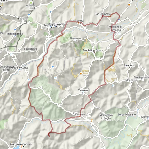 Miniatua del mapa de inspiración ciclista "Ruta de aventura a Auditore" en Emilia-Romagna, Italy. Generado por Tarmacs.app planificador de rutas ciclistas