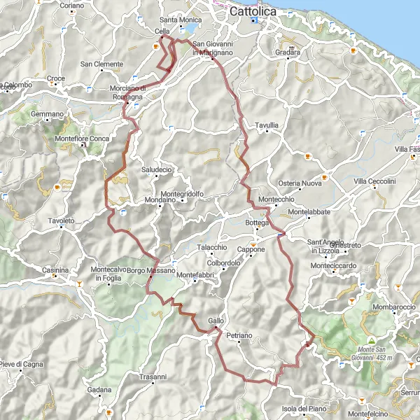 Map miniature of "Sant'Andrea Marignano Gravel Loop" cycling inspiration in Emilia-Romagna, Italy. Generated by Tarmacs.app cycling route planner