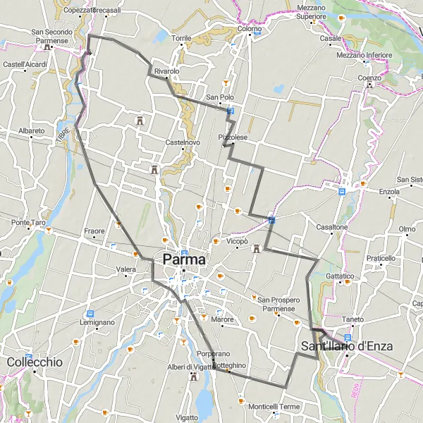 Kartminiatyr av "Unik vei gjennom Emilia-Romagna" sykkelinspirasjon i Emilia-Romagna, Italy. Generert av Tarmacs.app sykkelrutoplanlegger