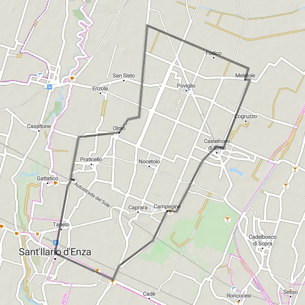 Miniaturní mapa "Jednodenní výlet kolem Fodica a Calerna" inspirace pro cyklisty v oblasti Emilia-Romagna, Italy. Vytvořeno pomocí plánovače tras Tarmacs.app