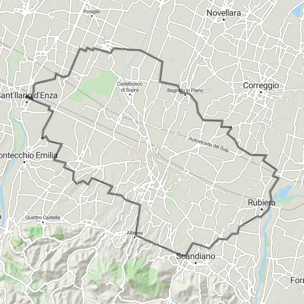 Mapa miniatúra "Cyklotrasa cez históriu a prírodu Emília-Romagna" cyklistická inšpirácia v Emilia-Romagna, Italy. Vygenerované cyklistickým plánovačom trás Tarmacs.app