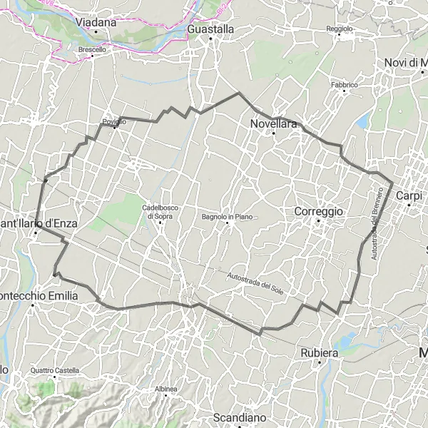 Kartminiatyr av "Utmanande cykeltur i Emilia-Romagna" cykelinspiration i Emilia-Romagna, Italy. Genererad av Tarmacs.app cykelruttplanerare