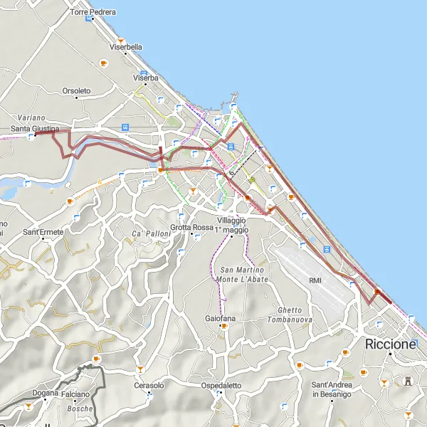 Mapa miniatúra "Gravelová trasa San Martino in Riparotta" cyklistická inšpirácia v Emilia-Romagna, Italy. Vygenerované cyklistickým plánovačom trás Tarmacs.app