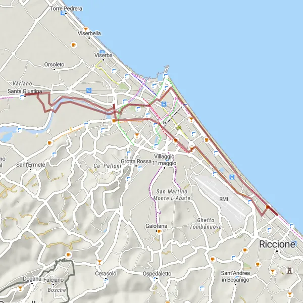 Map miniature of "Gravel Route to Palazzo dell'Arengo and San Martino in Riparotta" cycling inspiration in Emilia-Romagna, Italy. Generated by Tarmacs.app cycling route planner